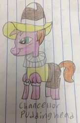 Size: 1983x3040 | Tagged: safe, artist:smurfettyblue, derpibooru import, chancellor puddinghead, earth pony, pony, marks for effort, lined paper, ruff (clothing), solo, traditional art