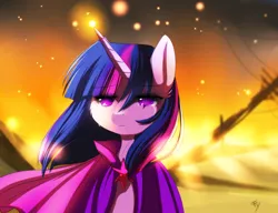 Size: 3333x2555 | Tagged: safe, artist:fyuuri, derpibooru import, twilight sparkle, twilight sparkle (alicorn), alicorn, pony, cape, clothes, female, mare, solo