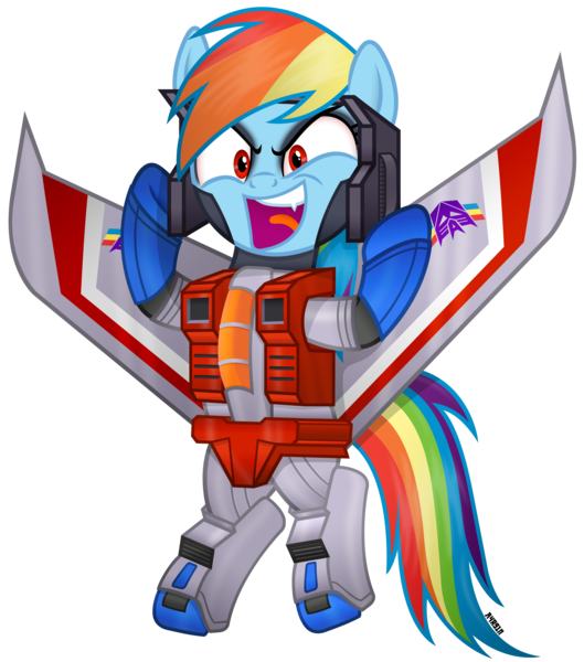 Size: 3880x4400 | Tagged: safe, artist:a4r91n, derpibooru import, rainbow dash, pony, angry, armor, bad end, bipedal, clash of hasbro's titans, crossover, cute, dark eyes, dashabetes, decepticon, evil grin, evil laugh, fangs, fusion, grin, happy, insanity, irony, laughing, oh no, open mouth, pure unfiltered evil, red eyes, simple background, smiling, starscream, this is bad comedy, transformers, transparent background, vector, xk-class end-of-the-world scenario