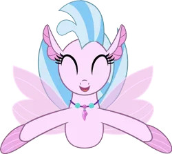 Size: 2390x2130 | Tagged: artist:andrevus, cute, derpibooru import, diastreamies, eyes closed, female, incoming hug, it's coming right at us, jewelry, open mouth, safe, school daze, seapony (g4), silverstream, simple background, smiling, solo, transparent background, vector