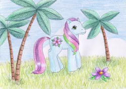 Size: 1024x722 | Tagged: artist:normaleeinsane, derpibooru import, flower, g3, grass, safe, solo, star flower (g3), traditional art, tree