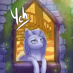 Size: 2400x2400 | Tagged: advertisement, artist:mintjuice, candle, commission, derpibooru import, dishes, firefly (insect), fireworks, insect, night, safe, sparks, stairs, stone, table, tower, tree, watching, window, your character here