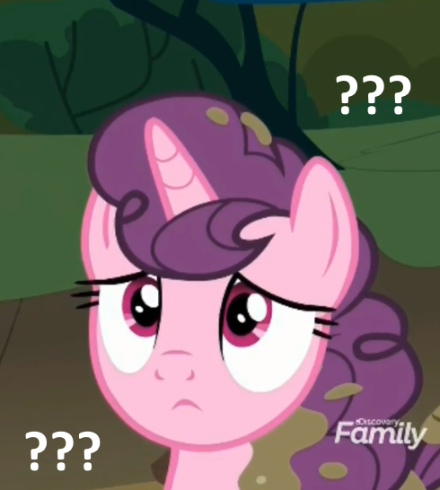 Size: 490x546 | Tagged: safe, derpibooru import, edit, edited screencap, screencap, sugar belle, pony, unicorn, the break up breakdown, :<, confused, confused nick young, cropped, cute, dirty, discovery family logo, female, looking up, mare, meme, question mark, reaction image, solo