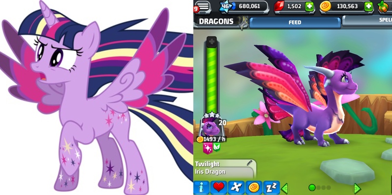 Size: 2160x1074 | Tagged: alicorn, comparison, cropped, derpibooru import, dragon, game, rainbow power, safe, twilight sparkle, twilight sparkle (alicorn)