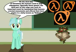 Size: 887x605 | Tagged: chalkboard, derpibooru import, gabe newell, half-life, human studies101 with lyra, it's not going to happen, lyra heartstrings, meme, safe