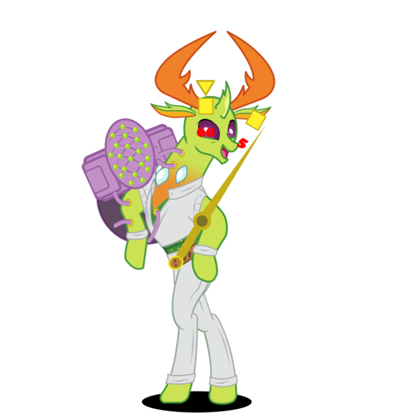 Size: 3392x3566 | Tagged: artist:najibsg, changedling, changeling, clothes, crossover, derpibooru import, jojo's bizarre adventure, king thorax, male, mandom, ringo roadagain, safe, simple background, solo, stand, steel ball run, thorax, transparent background