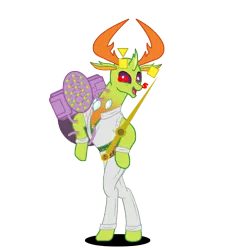 Size: 3392x3566 | Tagged: artist:najibsg, changedling, changeling, clothes, crossover, derpibooru import, jojo's bizarre adventure, king thorax, male, mandom, ringo roadagain, safe, simple background, solo, stand, steel ball run, thorax, transparent background