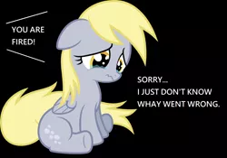 Size: 1460x1024 | Tagged: abuse, black background, derpibooru import, derpybuse, derpy hooves, downvote bait, fired, i just don't know what went wrong, sad, safe, simple background, the break up breakdown