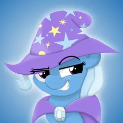 Size: 1000x1000 | Tagged: safe, artist:ljdamz1119, derpibooru import, trixie, pony, unicorn, cape, clothes, female, hat, mare, smiling, smug, solo, trixie's cape, trixie's hat