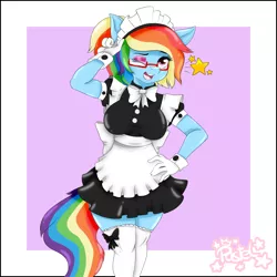 Size: 5000x5000 | Tagged: absurd resolution, anthro, artist:pastel-pony-princess, bow, clothes, cuffs (clothes), derpibooru import, eyeshadow, french maid, maid, makeup, one eye closed, pegasus, rainbow dash, safe, solo, wink