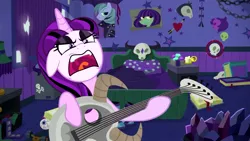 Size: 1920x1080 | Tagged: safe, artist:dwk, derpibooru import, starlight glimmer, pony, unicorn, totally legit recap, the parent map, edgelight glimmer, guitar, makeup, metal, musical instrument, solo, starlight's room, teenage glimmer, teenager
