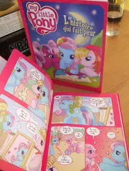 Size: 400x533 | Tagged: artist:emma vieceli, book, cheerilee (g3), colour:kate brown, derpibooru import, french, fullfx studios for hasbro, g3.5, irl, jungle, official, photo, pinkie pie (g3), rainbow dash (g3), safe, toola roola