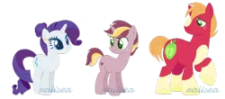 Size: 1024x452 | Tagged: safe, artist:raiisea, derpibooru import, big macintosh, rarity, oc, oc:goldrush apple, pony, unicorn, alternate design, alternate hairstyle, base used, blaze (coat marking), coat markings, family, female, filly, hair bun, male, mare, offspring, parent:big macintosh, parent:rarity, parents:rarimac, rarimac, shipping, short mane, short tail, simple background, socks (coat marking), stallion, straight, transparent background