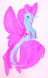 Size: 1024x1673 | Tagged: artist:oneiria-fylakas, derpibooru import, disguise, disguised changeling, non-compete clause, ocellus, safe, seaponified, seapony (g4), seapony ocellus, solo, species swap, traditional art