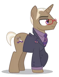 Size: 3942x5200 | Tagged: safe, artist:dragonchaser123, derpibooru import, bracer britches, pony, unicorn, fake it 'til you make it, .ai available, absurd resolution, business suit, clothes, glasses, male, necktie, short mane, short tail, simple background, solo, stallion, suit, transparent background, vector