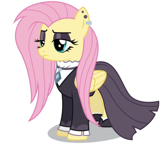 Size: 5000x4304 | Tagged: safe, artist:dragonchaser123, derpibooru import, fluttershy, pegasus, pony, fake it 'til you make it, absurd resolution, clothes, ear piercing, eyeshadow, female, fluttergoth, goth, lidded eyes, makeup, mare, piercing, simple background, solo, transparent background, vector