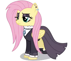 Size: 5000x4304 | Tagged: safe, artist:dragonchaser123, derpibooru import, fluttershy, pegasus, pony, fake it 'til you make it, absurd resolution, clothes, ear piercing, eyeshadow, female, fluttergoth, goth, lidded eyes, makeup, mare, piercing, simple background, solo, transparent background, vector