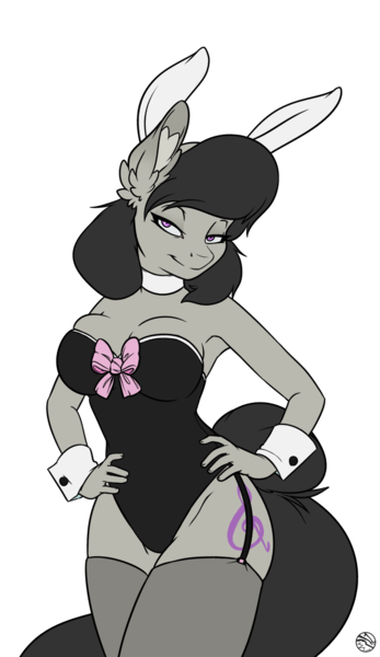 Size: 1127x1948 | Tagged: suggestive, artist:kez, derpibooru import, octavia melody, anthro, earth pony, armpits, breasts, bunny ears, bunny suit, busty octavia, choker, clothes, cuffs (clothes), female, garters, image, leotard, playboy bunny, png, simple background, socks, solo, solo female, stockings, thigh highs, transparent background