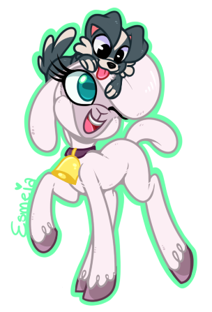 Size: 304x447 | Tagged: artist:esmeia, community related, cute, derpibooru import, dog, female, lamb, pom lamb, puppy, puppy dog eyes, safe, sheep, simple background, smiling, them's fightin' herds, transparent background, when she smiles