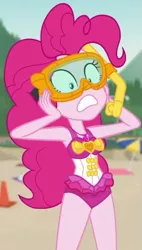 Size: 389x686 | Tagged: safe, derpibooru import, screencap, pinkie pie, equestria girls, equestria girls series, unsolved selfie mysteries, clothes, cropped, snorkel, swimsuit, when she doesn't smile