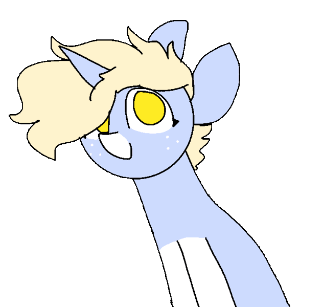 Size: 750x710 | Tagged: safe, artist:nootaz, derpibooru import, oc, oc:nootaz, unofficial characters only, pony, unicorn, :>, animated, female, hair over one eye, looking at you, mare, no, no pupils, simple background, smiling, solo, text, transparent background, wide eyes