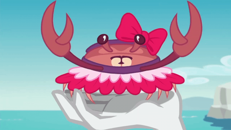 Size: 1011x568 | Tagged: safe, derpibooru import, screencap, rarity, crab, equestria girls, equestria girls series, too hot to handle, and then there's rarity, animal, animated, bow, cute, fabulous, gif, hand, ocean, pretty, solo focus, that time rarity fashioned a crab