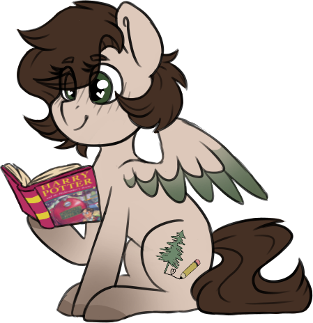 Size: 449x464 | Tagged: safe, artist:ivybrush, derpibooru import, oc, oc:pacific pine, unofficial characters only, pegasus, pony, book, female, harry potter, harry potter (series), heart eyes, reading, simple background, solo, transparent background, wingding eyes