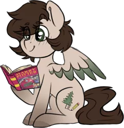 Size: 449x464 | Tagged: safe, artist:ivybrush, derpibooru import, oc, oc:pacific pine, unofficial characters only, pegasus, pony, book, female, harry potter, harry potter (series), heart eyes, reading, simple background, solo, transparent background, wingding eyes