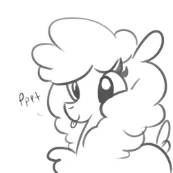 Size: 1650x1650 | Tagged: safe, artist:tjpones, derpibooru import, paprika paca, alpaca, them's fightin' herds, community related, cute, female, grayscale, monochrome, onomatopoeia, raspberry, raspberry noise, simple background, tongue out, white background