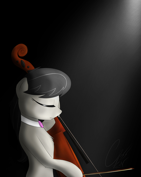 Size: 4841x6081 | Tagged: safe, artist:theravencriss, derpibooru import, octavia melody, earth pony, pony, absurd resolution, bipedal, bow (instrument), cello, eyes closed, musical instrument, solo