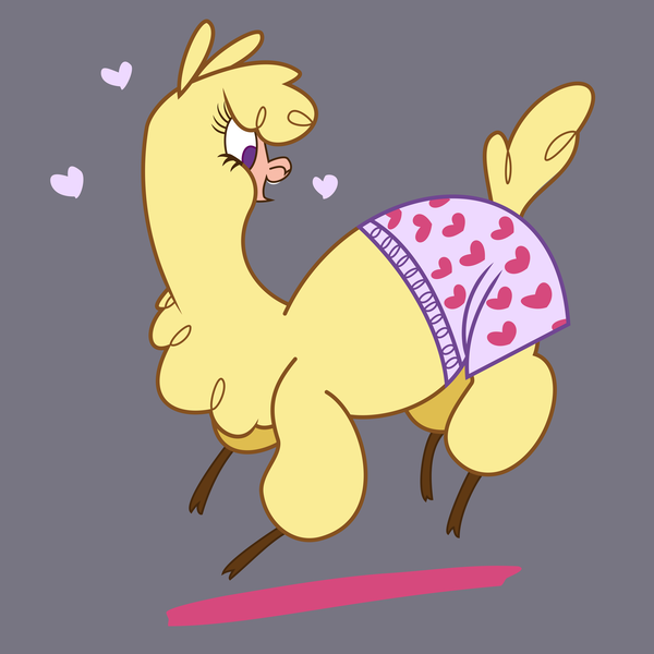 Size: 6000x6000 | Tagged: absurd resolution, alpaca, artist:ithinkitsdivine, artist:lindsay towns, boxers, chest fluff, clothes, cloven hooves, community related, derpibooru import, female, gray background, heart, heart print underwear, paprika paca, safe, simple background, smiling, solo, them's fightin' herds, underwear