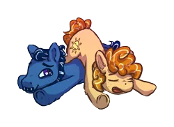 Size: 1000x729 | Tagged: safe, artist:senaelik, derpibooru import, oc, oc:risin' shine, oc:tucked in, unofficial characters only, earth pony, pony, drawthread, duo, facial hair, female, lying on top of someone, male, mare, moustache, onomatopoeia, open mouth, request, simple background, sleeping, sound effects, stallion, transparent background, zzz