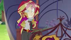 Size: 1280x720 | Tagged: safe, derpibooru import, screencap, sunset shimmer, equestria girls, legend of everfree, adorkable, cute, derpset shimmer, dork, faic, flashlight (object), making faces with a flashlight, solo