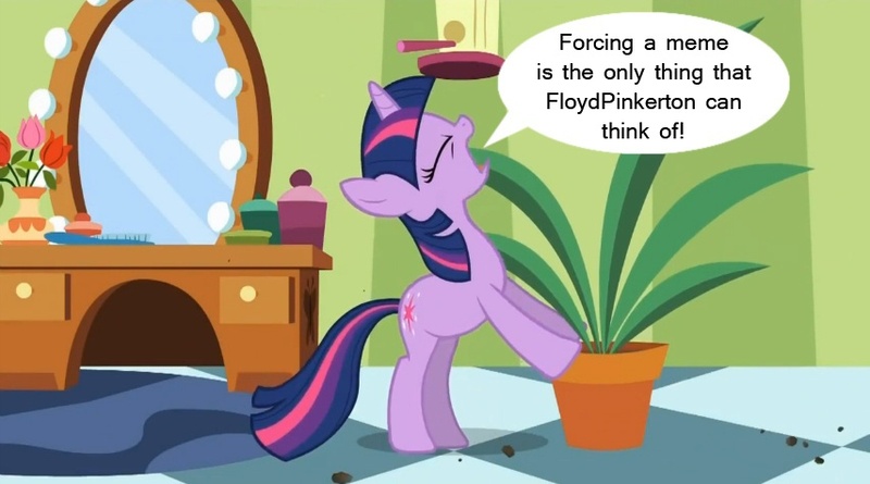 Size: 854x475 | Tagged: safe, derpibooru import, edit, edited screencap, screencap, twilight sparkle, pony, green isn't your color, exploitable meme, forced meme, meme, potted plant, secret pot meme, solo, speech bubble