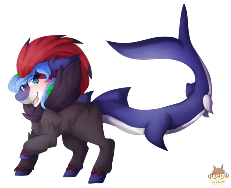 Size: 993x805 | Tagged: artist:oddends, clothes, costume, derpibooru import, nightmare night, oc, oc:star gazer, original species, pokémon, safe, shark, shark pony, simple background, solo, transparent background, unofficial characters only, zoroark