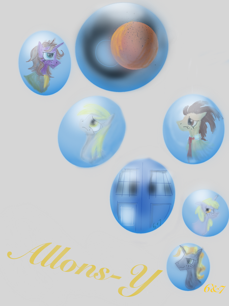 Size: 1536x2048 | Tagged: artist:sixes&sevens, bubble, derpibooru import, derpy hooves, dinky hooves, doctor who, doctor whooves, eighth doctor, fanfic, fanfic art, fanfic cover, gallifrey, ponet, safe, simple background, tardis, tenth doctor, time turner