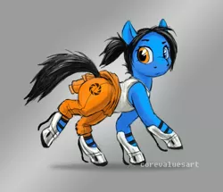 Size: 2304x1980 | Tagged: safe, artist:corevaluesart, derpibooru import, ponified, earth pony, pony, aperture science, chell, heterochromia, long fall horseshoe, portal, portal (valve), solo