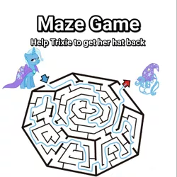 Size: 1758x1758 | Tagged: clothes, derpibooru import, hat, maze game, meme, mission accomplished, safe, text, trixie, trixie's hat, victory