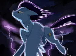 Size: 1024x754 | Tagged: safe, artist:ognifireheart, derpibooru import, soarin', pegasus, pony, lightning, male, night, solo, stallion, storm