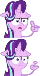 Size: 537x1000 | Tagged: safe, artist:the smiling pony, derpibooru import, edit, starlight glimmer, pony, unicorn, marks for effort, :i, can't argue with that, closed mouth, d:, faic, finger, floppy ears, hand, i mean i see, meme, open mouth, reaction image, simple background, solo, transparent background, wat, well you're not technically wrong