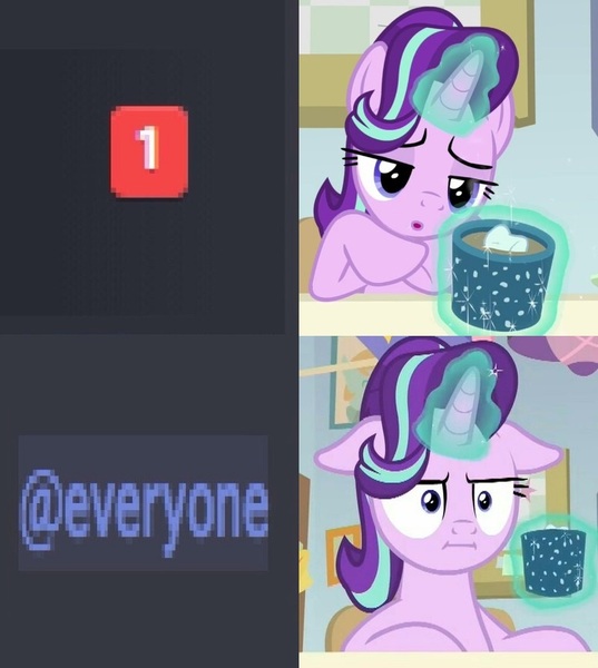 Size: 776x867 | Tagged: safe, derpibooru import, edit, edited screencap, screencap, starlight glimmer, pony, marks for effort, :i, @everyone, chocolate, discord (program), empathy cocoa, food, hot chocolate, i mean i see, marshmallow, meme, mug, relatable, solo