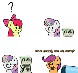 Size: 1500x1400 | Tagged: apple bloom, artist:ljdamz1119, comic, cutie mark crusaders, derpibooru import, loss (meme), magic, party cannon, safe, scootaloo, simple background, sweetie belle, this will end in tears and/or death and/or covered in tree sap, white background