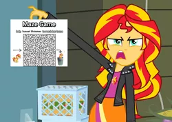 Size: 1016x720 | Tagged: safe, derpibooru import, edit, edited screencap, screencap, sunset shimmer, equestria girls, equestria girls (movie), crossing the memes, disguise, exploitable, exploitable meme, female, maze game, meme, reaction image, reaction to own portrayal, solo, sunset is disgusted, sunset shimmer's trash can, template, text