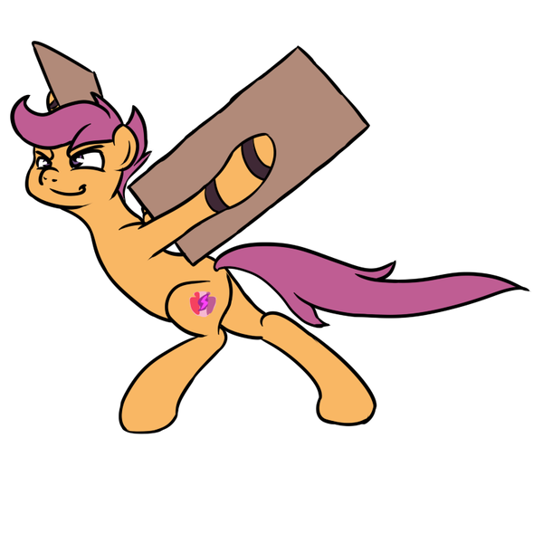 Size: 800x800 | Tagged: safe, artist:bennimarru, derpibooru import, scootaloo, bipedal, cardboard, colored, flat colors, image, png, running, scootaloo can't fly, simple background, solo, white background