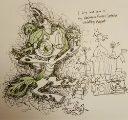 Size: 2827x2660 | Tagged: artist:perennialponies, cats millionaire, derpibooru import, exclusive royal canterlot wedding playset, fun fun fun (album), queen chrysalis, safe, solo, song reference, traditional art