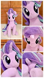 Size: 576x1024 | Tagged: safe, artist:nekokevin, derpibooru import, starlight glimmer, pony, unicorn, series:nekokevin's glimmy, context in description, cute, female, glimmerbetes, implied vore, irl, looking at you, looking down, mare, photo, plushie, raised hoof, sitting, smiling, solo, underhoof