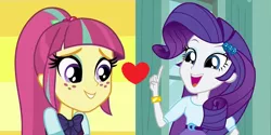 Size: 800x400 | Tagged: safe, artist:themexicanpunisher, derpibooru import, rarity, sour sweet, equestria girls, equestria girls (movie), friendship games, clothes, female, freckles, lesbian, open mouth, shipping, skirt, sourity