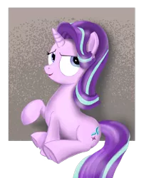 Size: 1364x1685 | Tagged: safe, artist:hoofwaffe, derpibooru import, starlight glimmer, pony, unicorn, frog (hoof), raised hoof, simple background, sitting, solo, transparent background, underhoof