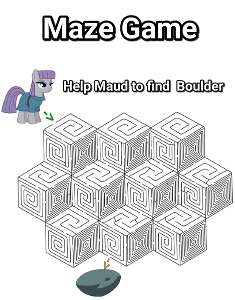 Size: 986x1261 | Tagged: safe, derpibooru import, edit, boulder (pet), maud pie, earth pony, pony, arrow, game, maze, maze game, meme, simple background, text, white background