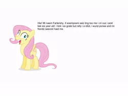 Size: 960x720 | Tagged: abuse, background pony strikes again, caption, derp, derpibooru import, dialogue, engrish, exploitable meme, flutterbuse, fluttercry, fluttershy, grammar error, i didn't listen, image macro, meme, misspelling, opinion, op is trying too hard, safe, text, unpopular opinion, unpopular opinions, worst pony